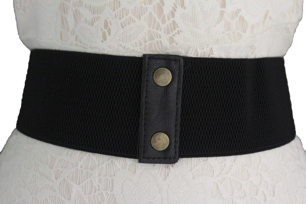 White / Black Elastic Faux Leather Wide Corset High Waist Belt Slimming Front Tie Gold New Women Fashion Accessories S M - alwaystyle4you - 5