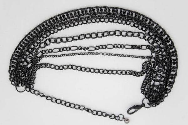 New Women Black Boot Chain Links Shoe Charm Multi Strands Waves Strap Western Style