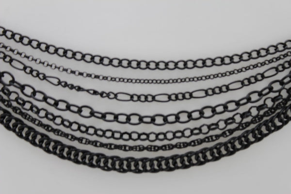 New Women Black Boot Chain Links Shoe Charm Multi Strands Waves Strap Western Style
