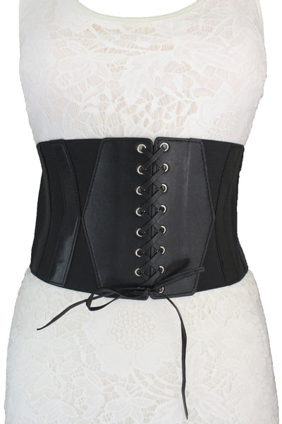 Dark Brown / Black / Brown / Gold Faux Leather Elastic Back Wide Corset Hip High Waist Belt Women Fashion Hot Accessories S M - alwaystyle4you - 5