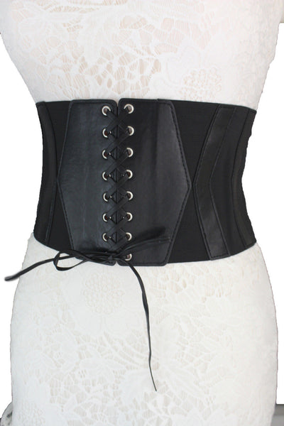 Dark Brown / Black / Brown / Gold Faux Leather Elastic Back Wide Corset Hip High Waist Belt Women Fashion Hot Accessories S M - alwaystyle4you - 8