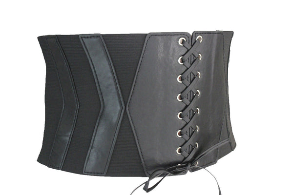 Dark Brown / Black / Brown / Gold Faux Leather Elastic Back Wide Corset Hip High Waist Belt Women Fashion Hot Accessories S M - alwaystyle4you - 11