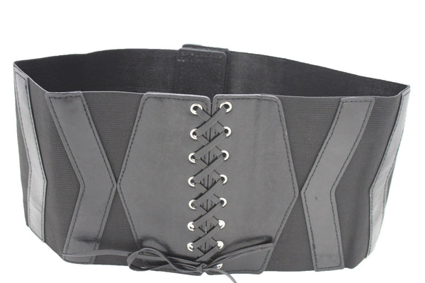 Dark Brown / Black / Brown / Gold Faux Leather Elastic Back Wide Corset Hip High Waist Belt Women Fashion Hot Accessories S M - alwaystyle4you - 12