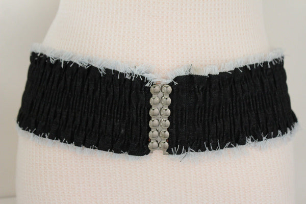 Black Light Blue Dark Blue Denim Stretch Fabric Elastic Hip High Waist Belt + Fringes New Women Fashion Accessories S M - alwaystyle4you - 8