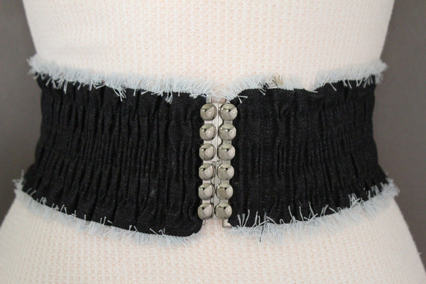 Black Light Blue Dark Blue Denim Stretch Fabric Elastic Hip High Waist Belt + Fringes New Women Fashion Accessories S M - alwaystyle4you - 9