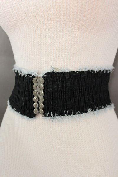 Black Light Blue Dark Blue Denim Stretch Fabric Elastic Hip High Waist Belt + Fringes New Women Fashion Accessories S M - alwaystyle4you - 13