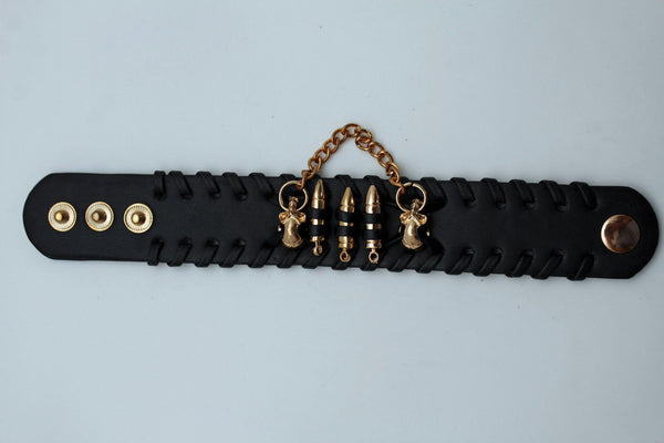 Black Faux Leather Gold Metal Bracelet Chains Skulls Bullet Charms New Women Men Fashion Jewelry Accessories - alwaystyle4you - 7