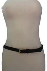 Women Black Peach Beige Faux Leather Bronze Belt Narrow Studs Gold Buckle Fashion S M