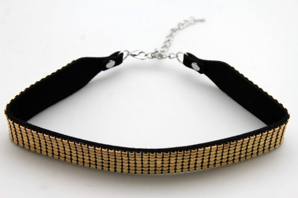 Black Gold Metal Faux Leather Skinny Mesh Choker Necklace New Women Hip Hop Fashion Jewelry Accessories