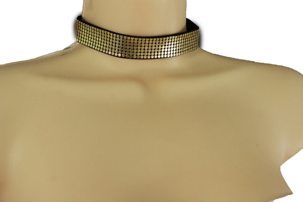 Black Gold Metal Faux Leather Skinny Mesh Choker Necklace New Women Hip Hop Fashion Jewelry Accessories