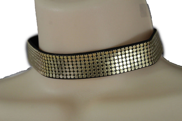 Black Gold Metal Faux Leather Skinny Mesh Choker Necklace New Women Hip Hop Fashion Jewelry Accessories