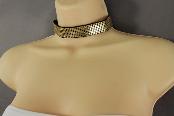 Black Gold Metal Faux Leather Skinny Mesh Choker Necklace New Women Hip Hop Fashion Jewelry Accessories