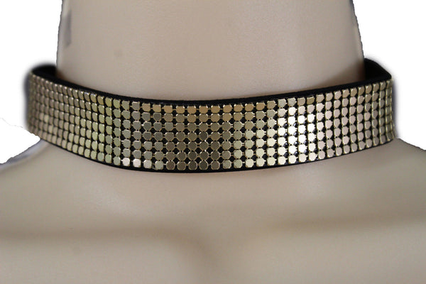 Black Gold Metal Faux Leather Skinny Mesh Choker Necklace New Women Hip Hop Fashion Jewelry Accessories