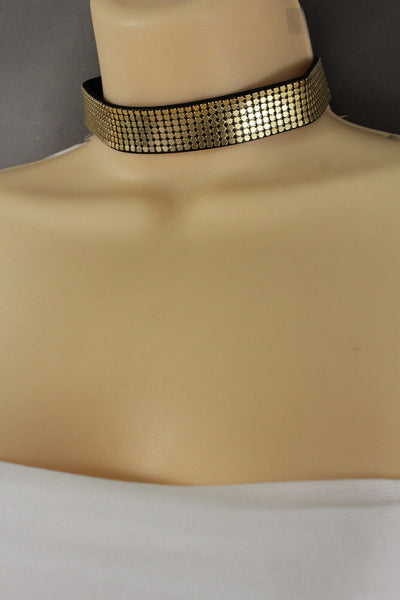 Black Gold Metal Faux Leather Skinny Mesh Choker Necklace New Women Hip Hop Fashion Jewelry Accessories
