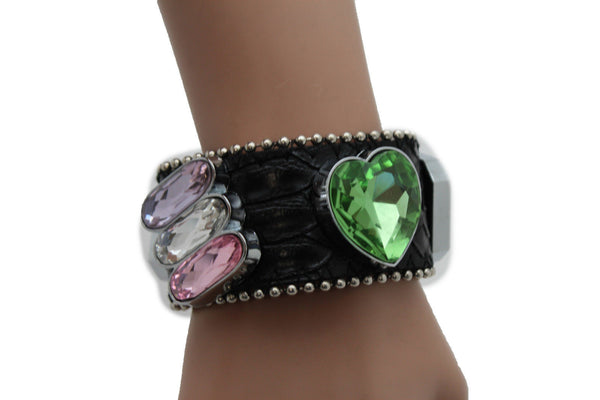 Brown Black Leather Bracelet Colorful Rhinestones Bead New Women Fashion Jewelry Accessories - alwaystyle4you - 17
