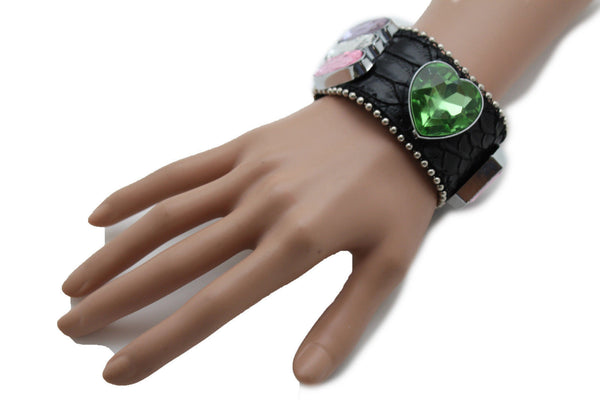 Brown Black Leather Bracelet Colorful Rhinestones Bead New Women Fashion Jewelry Accessories - alwaystyle4you - 18