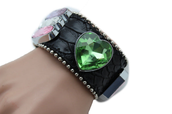 Brown Black Leather Bracelet Colorful Rhinestones Bead New Women Fashion Jewelry Accessories - alwaystyle4you - 19