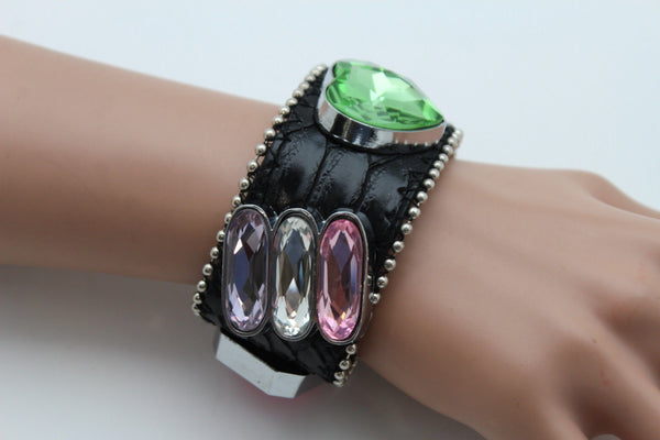 Brown Black Leather Bracelet Colorful Rhinestones Bead New Women Fashion Jewelry Accessories - alwaystyle4you - 22