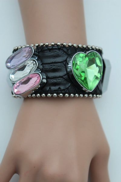 Brown Black Leather Bracelet Colorful Rhinestones Bead New Women Fashion Jewelry Accessories - alwaystyle4you - 24