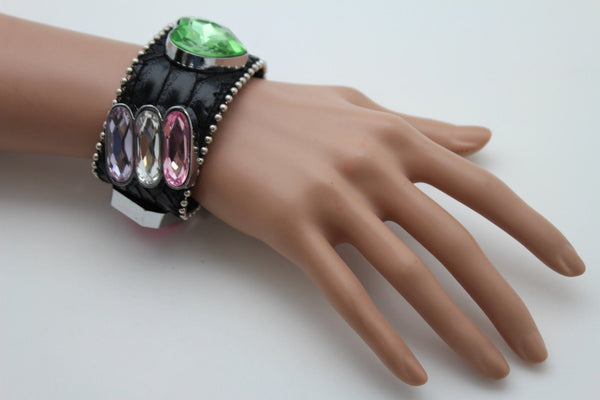 Brown Black Leather Bracelet Colorful Rhinestones Bead New Women Fashion Jewelry Accessories - alwaystyle4you - 16