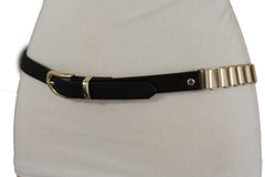 Faux Leather & Gold Metal Chain Links Skinny Belt S M
