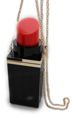 Black Red Lipstick Purse Small Evening Handbag Gold Chain Mini Bag