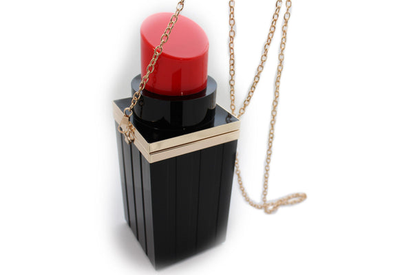 Black Red Lipstick Purse Small Evening Handbag Gold Chain Mini Bag New Women Fashion Accessories