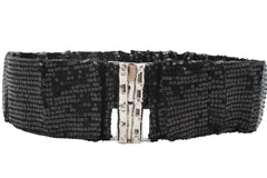 Hot Black Stretch Fabric Sequins Dressy Belt Big Silver Metal Bamboo Buckle New Women XS S M - alwaystyle4you - 3