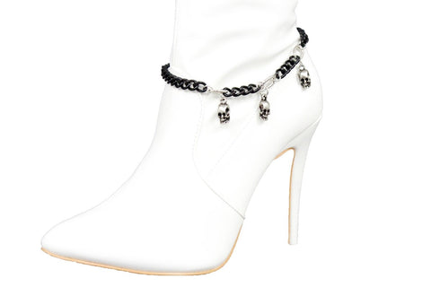 Black Silver Metal Boot Chain Bracelet Skeleton Skull  Anklet Shoe Charm Band New Women Accessories