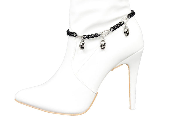 Black Silver Metal Boot Chain Bracelet Skeleton Skull  Anklet Shoe Charm Band New Women Accessories