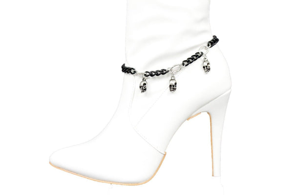Black Silver Metal Boot Chain Bracelet Skeleton Skull  Anklet Shoe Charm Band New Women Accessories