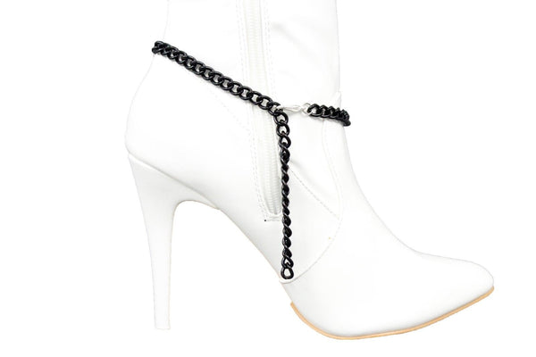 Black Silver Metal Boot Chain Bracelet Skeleton Skull  Anklet Shoe Charm Band New Women Accessories