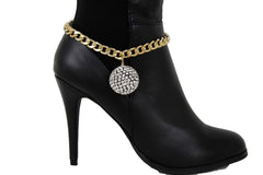 Gold Metal Chain Links Boot Bracelet Shoe Anklet Bling Disco Ball Charm