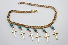 Gold Metal Turquoise Blue Crosses Anklet Shoe Charm Boot Chains Bracelet New Women Accessories - alwaystyle4you - 2