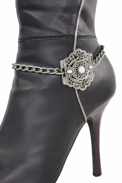 Silver Metal Chain Anklet Shoe Antique Charm Beads Boot Bracelet New Women Fashion Accessories