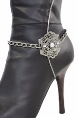 Silver Metal Chain Anklet Shoe Antique Charm Beads Boot Bracelet