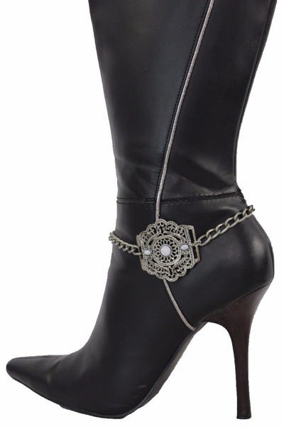 Silver Metal Chain Anklet Shoe Antique Charm Beads Boot Bracelet New Women Fashion Accessories