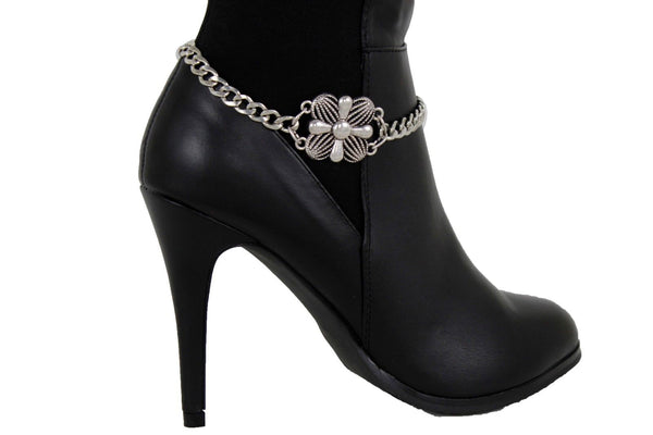Silver Metal Boot Chain Bracelet Anklet Shoe Filigree Cross Floral Charm Women Jewelry Accessories