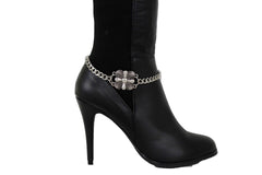 Silver Metal Boot Chain Bracelet Anklet Shoe Filigree Cross Floral Charm