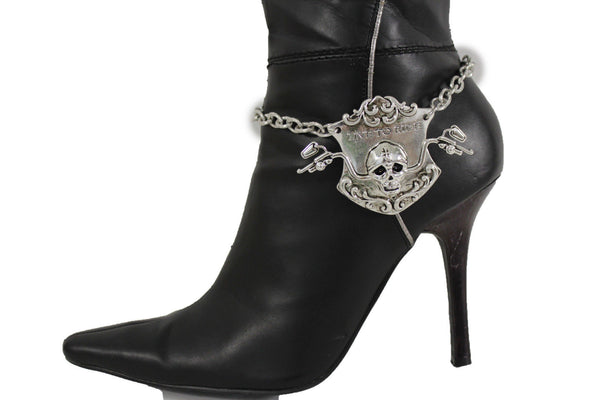 Silver Metal Chain Anklet Shoe Charm Live To Ride Bike Skull Boot Bracelet New Women Accessories