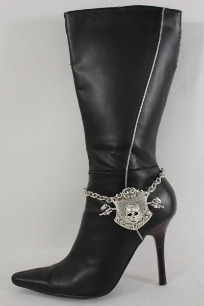 Silver Metal Chain Anklet Shoe Charm Live To Ride Bike Skull Boot Bracelet New Women Accessories