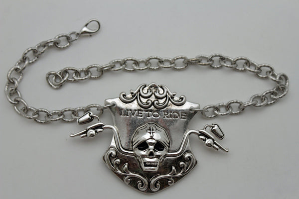 Silver Metal Chain Anklet Shoe Charm Live To Ride Bike Skull Boot Bracelet New Women Accessories