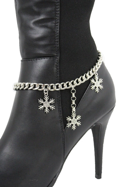 Boot Bracelet Silver Metal Chain Shoe Bling Snow Flakes Charm Christmas New Women Accessories