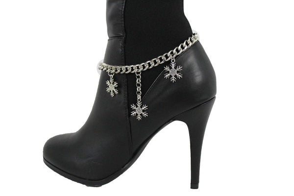 Boot Bracelet Silver Metal Chain Shoe Bling Snow Flakes Charm Christmas New Women Accessories