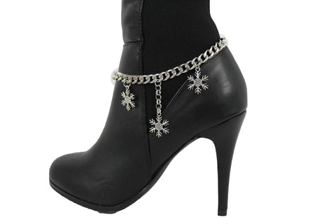 Boot Bracelet Silver Metal Chain Shoe Bling Snow Flakes Charm Christmas New Women Accessories