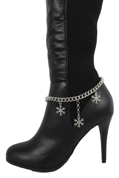 Boot Bracelet Silver Metal Chain Shoe Bling Snow Flakes Charm Christmas New Women Accessories
