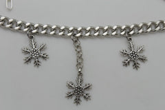 Boot Bracelet Silver Metal Chain Shoe Bling Snow Flakes Charm Christmas