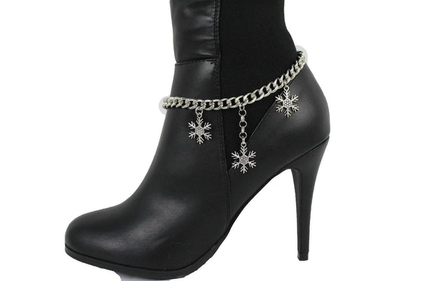 Boot Bracelet Silver Metal Chain Shoe Bling Snow Flakes Charm Christmas New Women Accessories