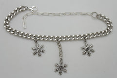 Boot Bracelet Silver Metal Chain Shoe Bling Snow Flakes Charm Christmas