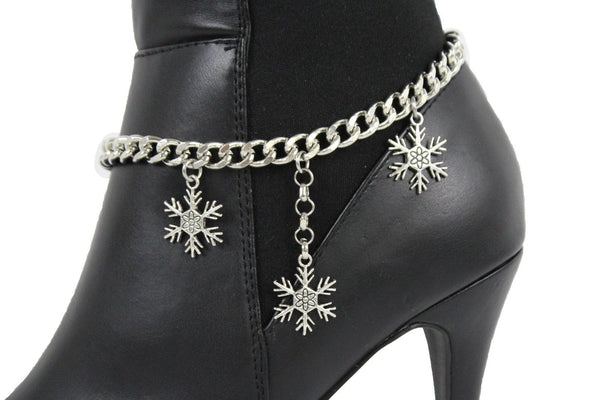 Boot Bracelet Silver Metal Chain Shoe Bling Snow Flakes Charm Christmas New Women Accessories